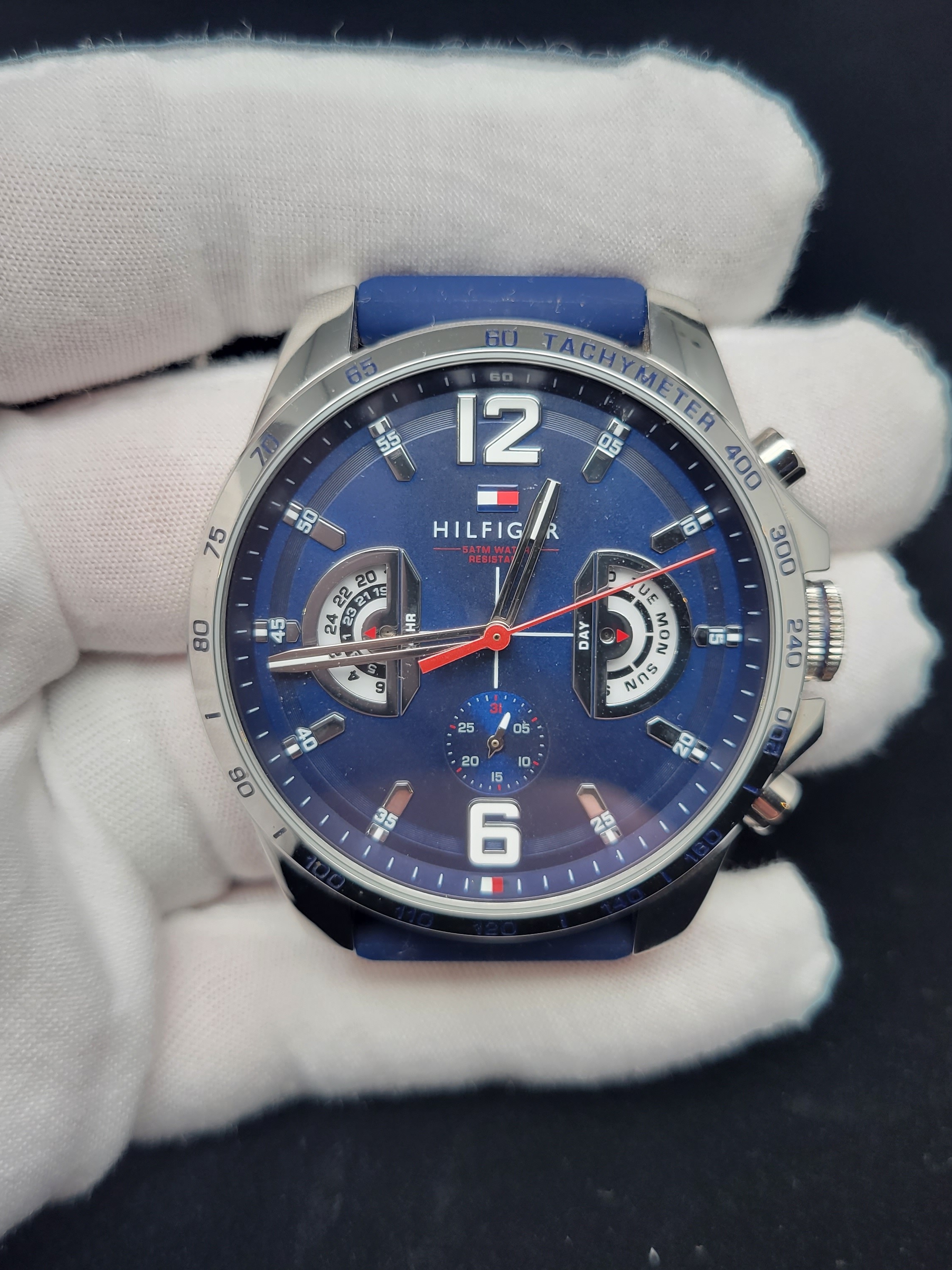 Tommy Hilfiger Blue Multifunction Mens Watch  Tachymeter Bezel  50m Wr